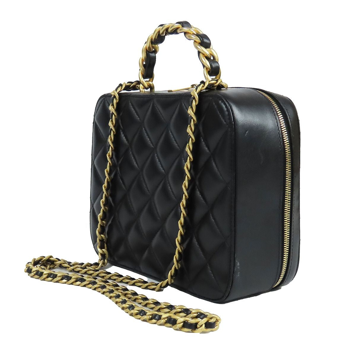 Chanel Vanity Black Gold Leather Quilted Stitch 2-Way Top Shoulder Bag — view 2