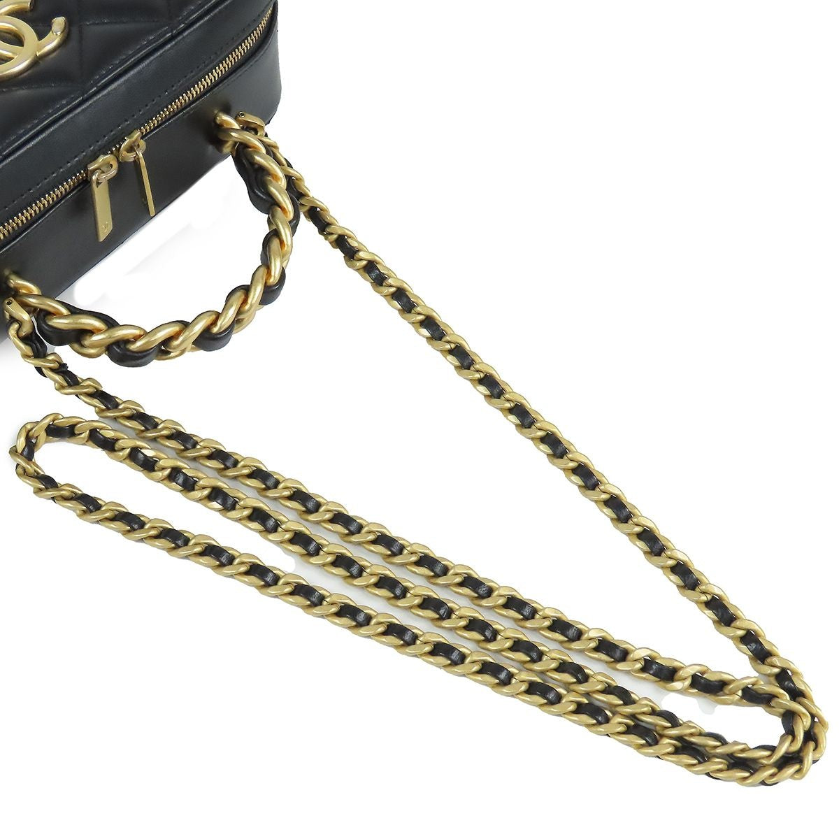 Chanel Vanity Black Gold Leather Quilted Stitch 2-Way Top Shoulder Bag — view 4