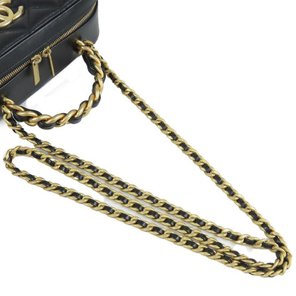 Chanel Vanity Black Gold Leather Quilted Stitch 2-Way Top Shoulder Bag — view 4