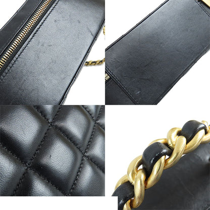 Chanel Vanity Black Gold Leather Quilted Stitch 2-Way Top Shoulder Bag — view 7