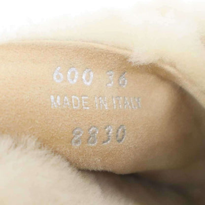 Prada Logo Plate Sheepskin Fur Sandals Beige 36