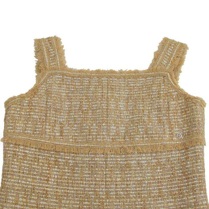 Chanel Sleeveless Fringe Tweed Dress P26066v16158 Camel Brown 40