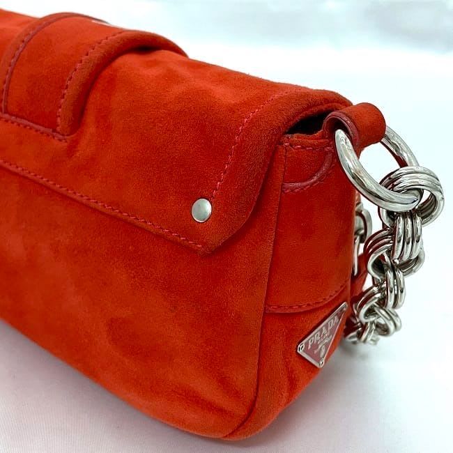 Prada Semi Shoulder Bag Orange Suede