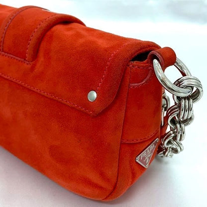 Prada Semi Shoulder Bag Orange Suede