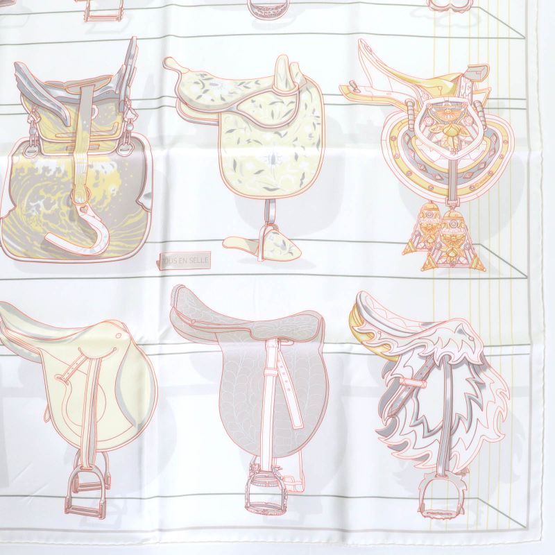 Hermes 2025 Carre Geant Carre 90 All In The Saddle 100% Silk White/jeanne