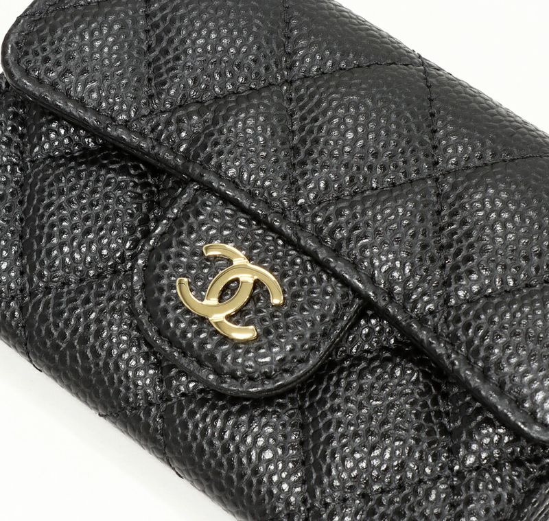 Chanel Foldable Card Case With Depth Business Card Holder Matelasse Caviar Skin