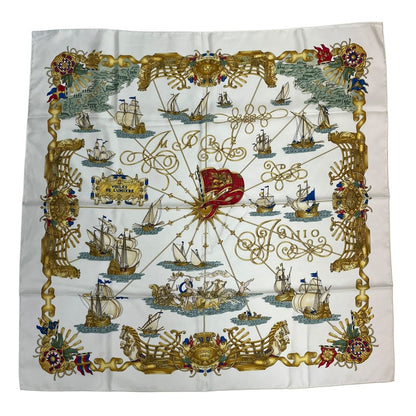 Hermes Carre 90 Silk Scarf Voiles de Lumiere Sailing Ship of Light White