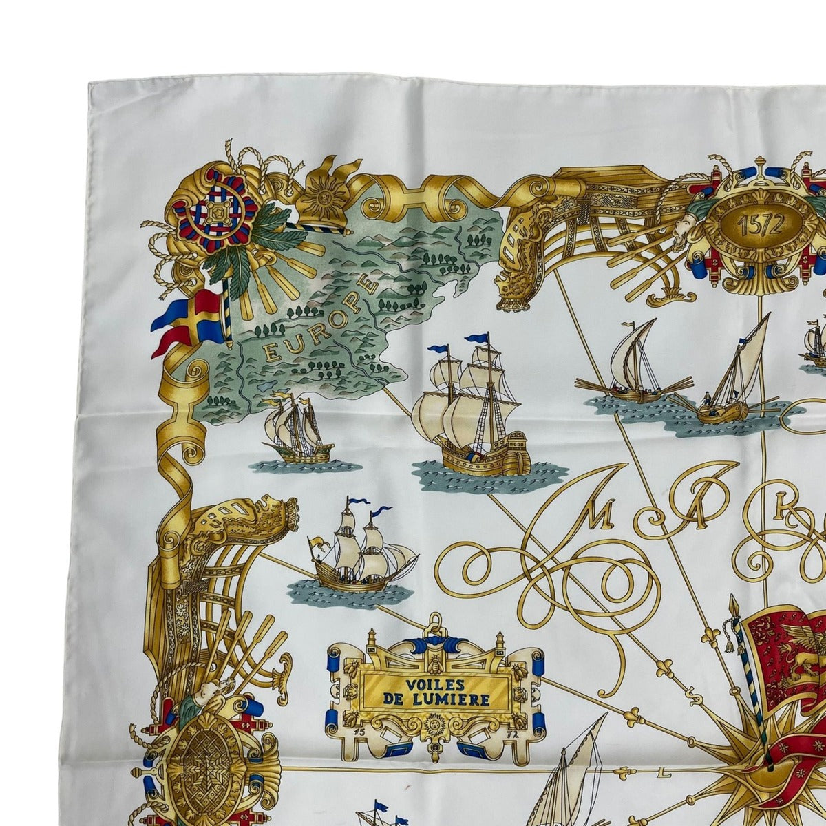 Hermes Carre 90 Silk Scarf Voiles de Lumiere Sailing Ship of Light White — view 2