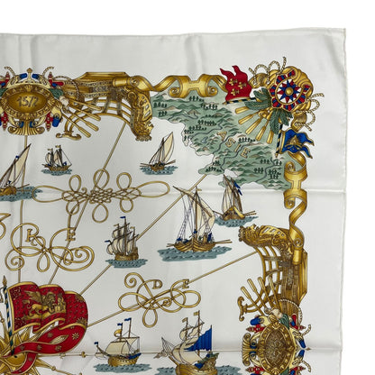 Hermes Carre 90 Silk Scarf Voiles de Lumiere Sailing Ship of Light White — view 3