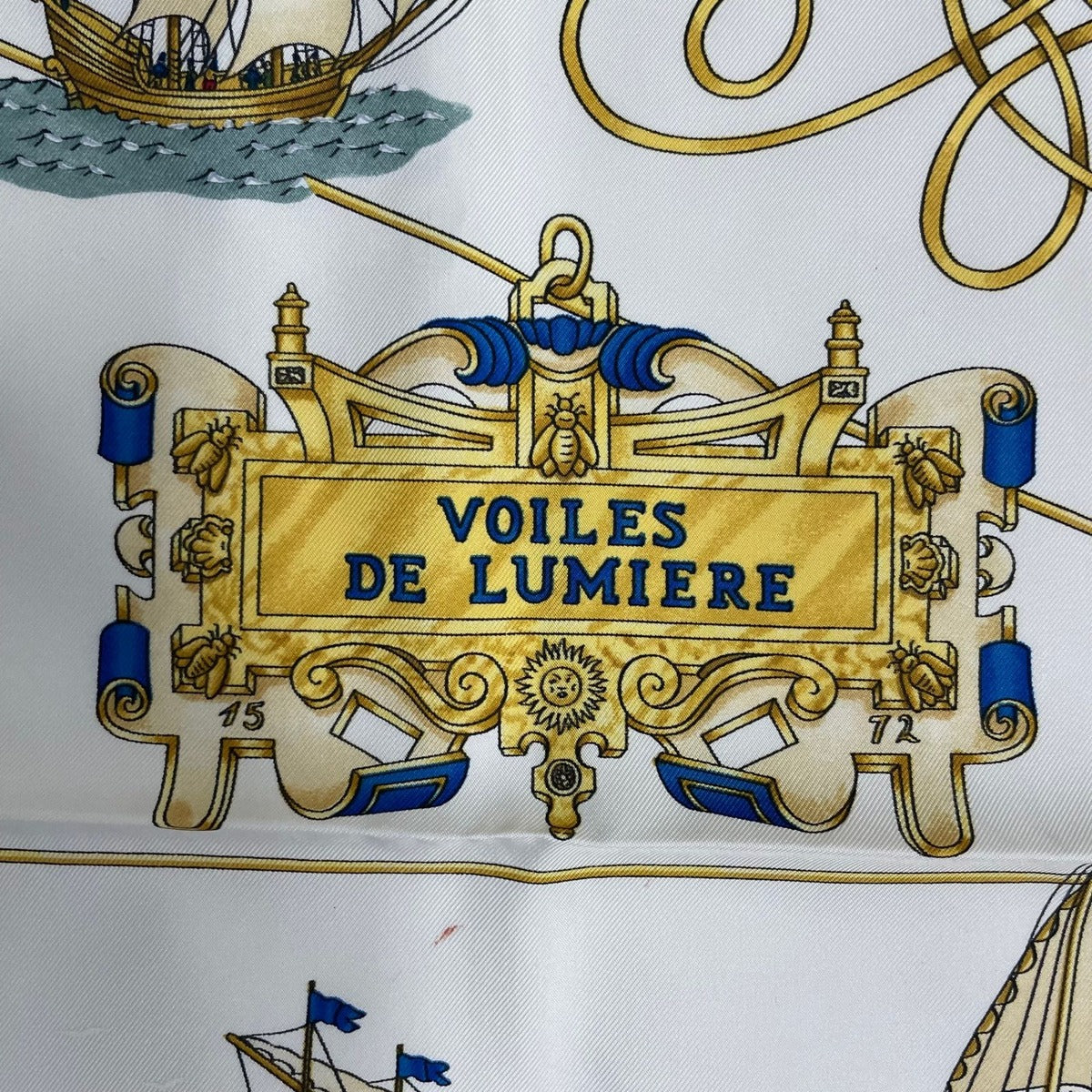 Hermes Carre 90 Silk Scarf Voiles de Lumiere Sailing Ship of Light White — view 7