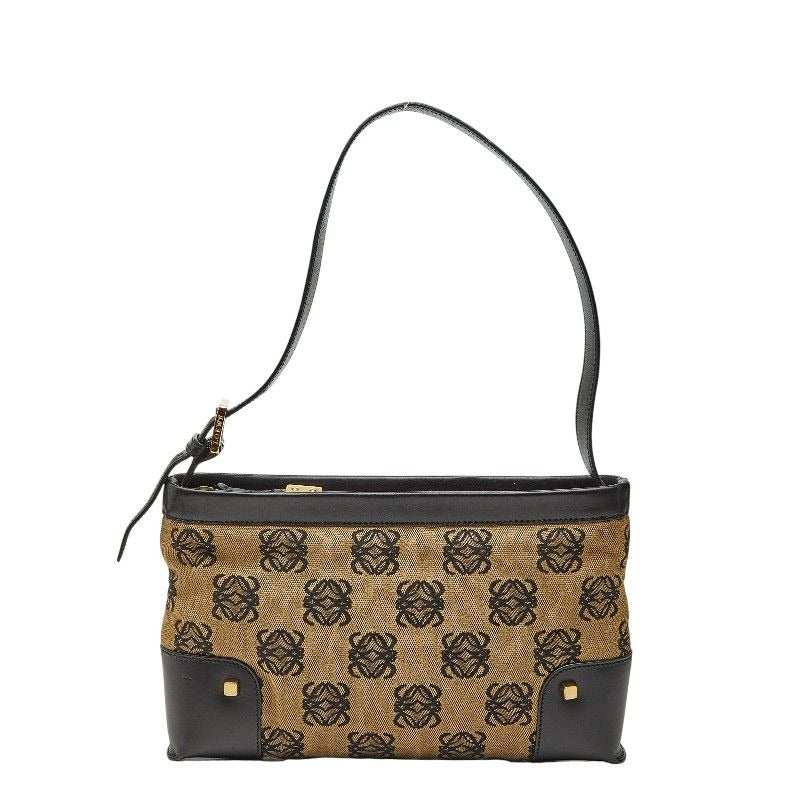 Loewe Anagram Shoulder Bag Brown Black Canvas Leather