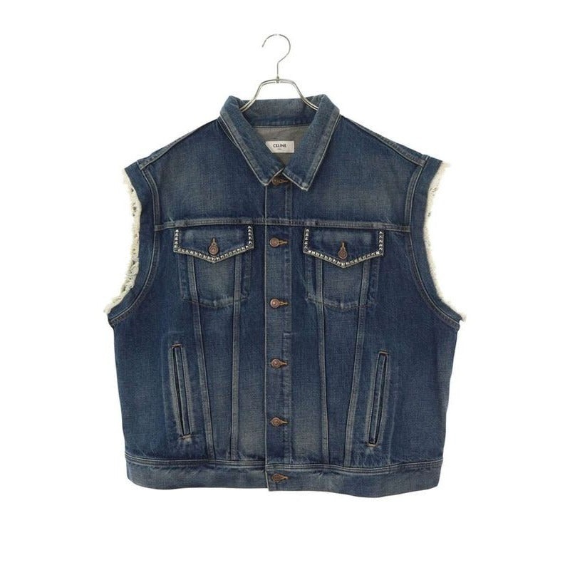 Celine Studded Cutoff Denim Jacket XL