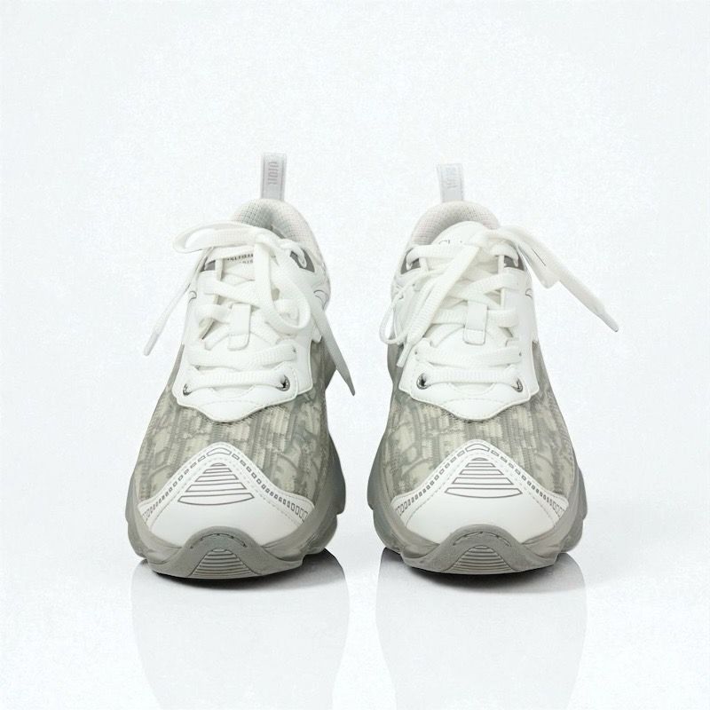 Christian DIOR Vibe Sneakers Shoes Leather Rubber Fabric White Gray Logo