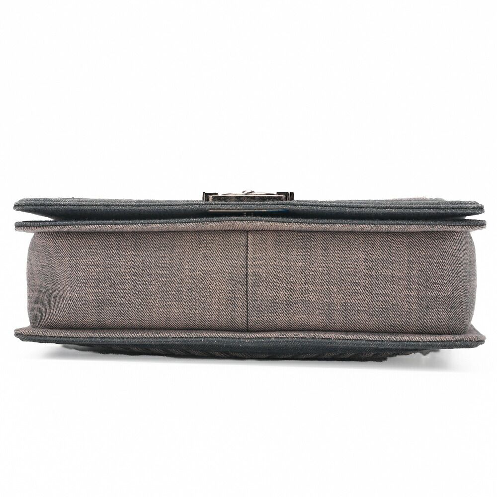 Chanel Boy Chanel V-stitched Chain Shoulder Denim Large Size Blue (silva