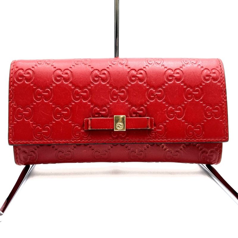 Gucci 388679 Guccissima Wallet Leather Red Women's Fashion Accessories