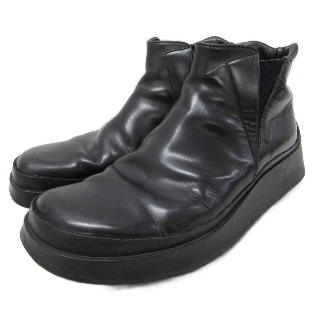 Prada Side Gore Boots Square Toe Thick Sole Leather 5.5 Black