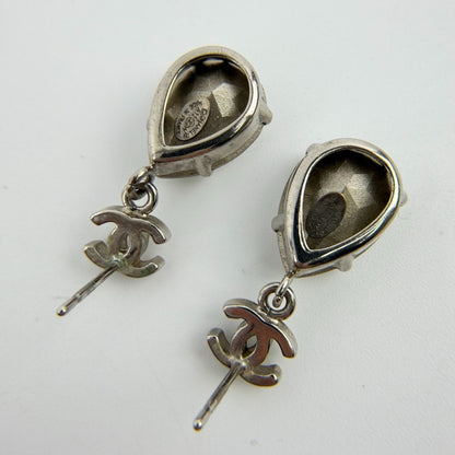 Chanel CC Logo Rhinestone Earrings Silver Vintage — view 6