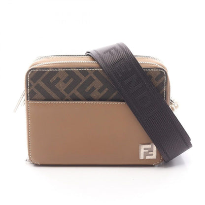 Fendi Shoulder Bag Square FF Camera Case Organizer Brown Canvas Leather