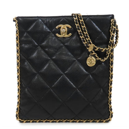 Chanel Shopping Black Gold Caviar Leather Small Chain Quilted Shoulder Bag