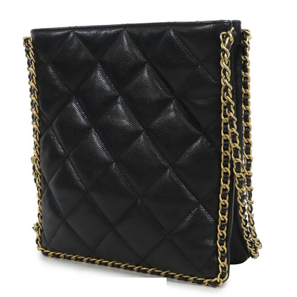 Chanel Shopping Black Gold Caviar Leather Small Chain Quilted Shoulder Bag — view 2