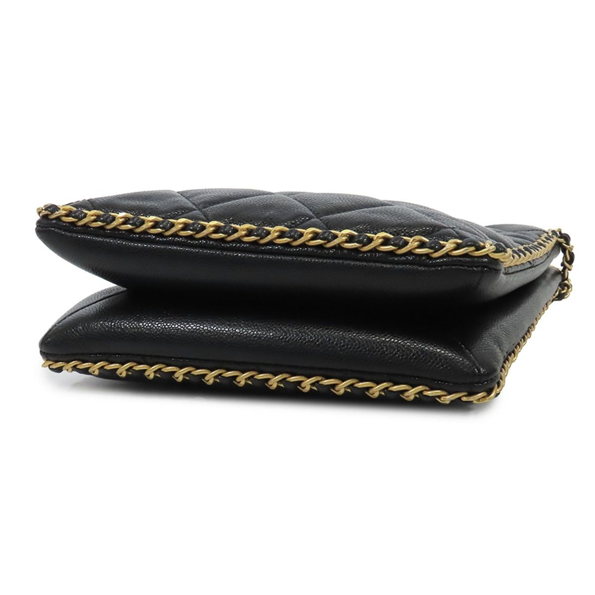 Chanel Shopping Black Gold Caviar Leather Small Chain Quilted Shoulder Bag — view 3