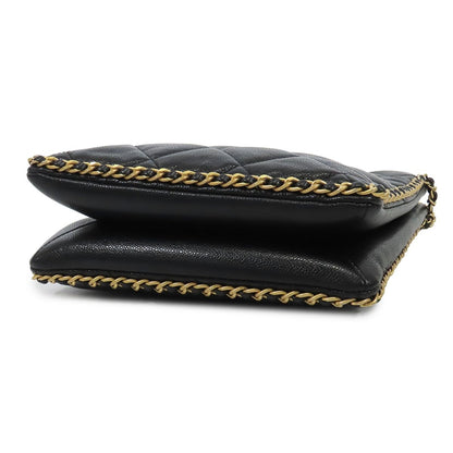 Chanel Shopping Black Gold Caviar Leather Small Chain Quilted Shoulder Bag — view 3