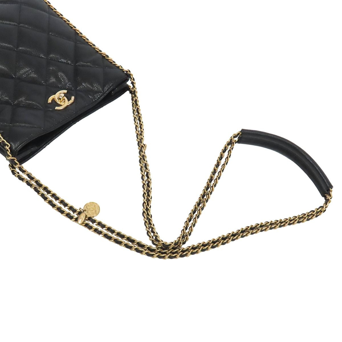Chanel Shopping Black Gold Caviar Leather Small Chain Quilted Shoulder Bag — view 4