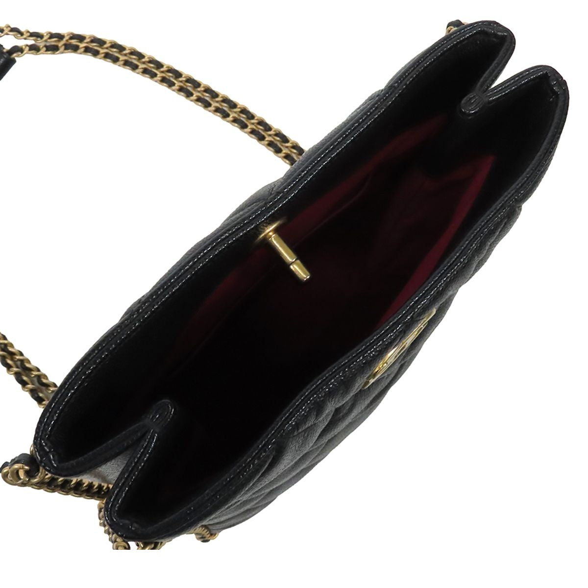 Chanel Shopping Black Gold Caviar Leather Small Chain Quilted Shoulder Bag — view 5