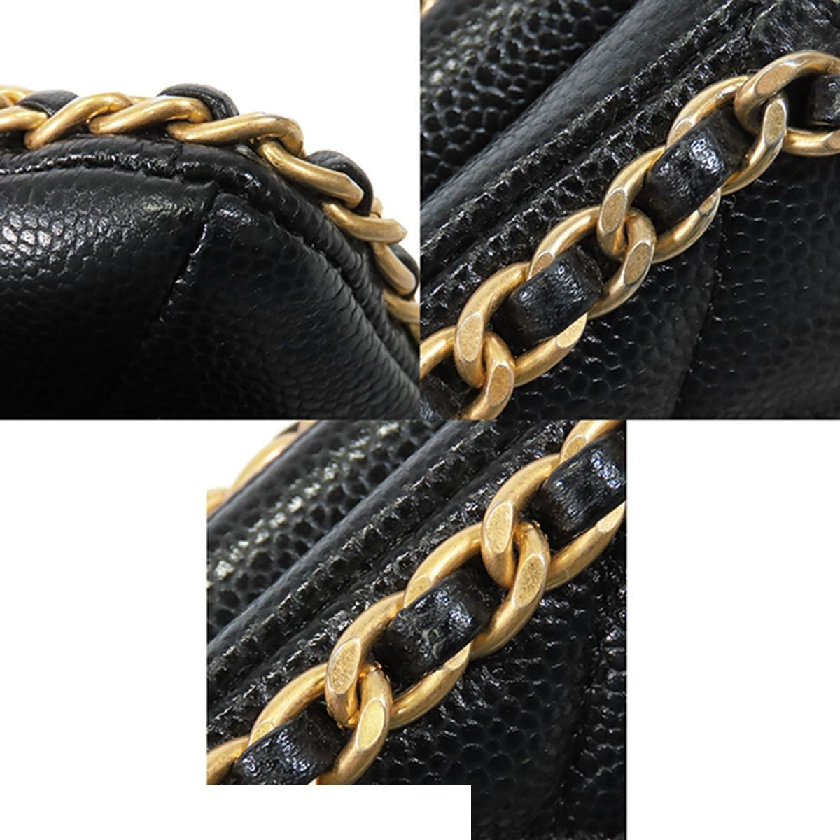Chanel Shopping Black Gold Caviar Leather Small Chain Quilted Shoulder Bag — view 6