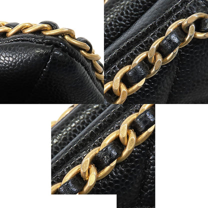Chanel Shopping Black Gold Caviar Leather Small Chain Quilted Shoulder Bag — view 6