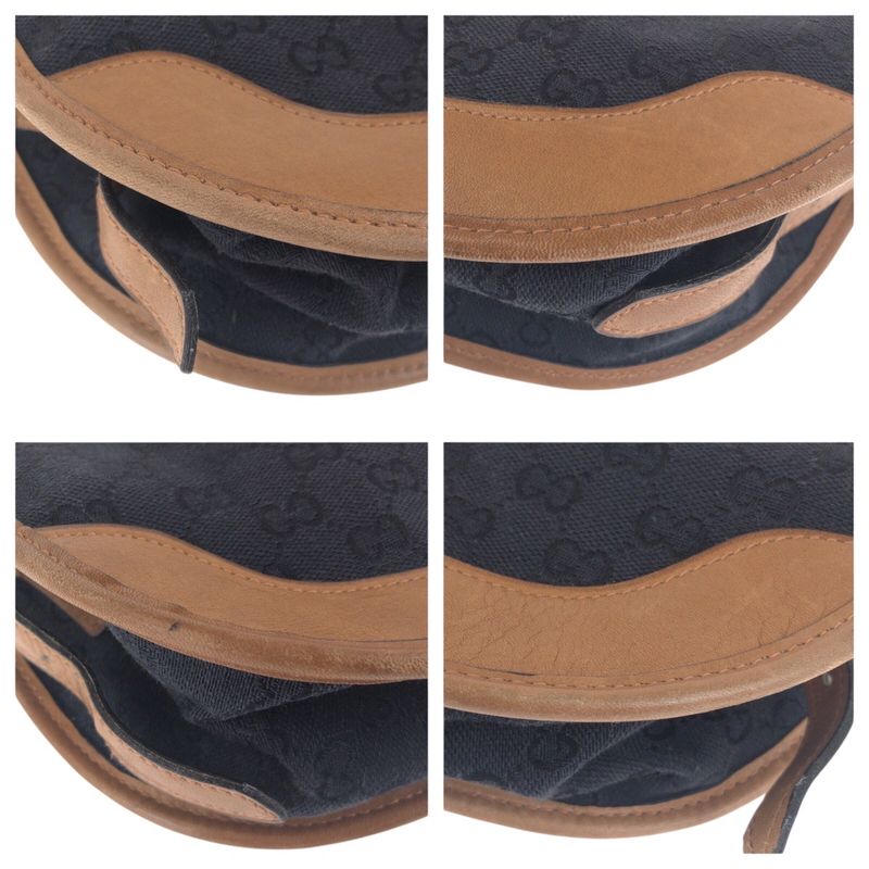 Gucci Vintage Old Gucci Sherry Line Black Brown GG Canvas/leather Shoulder Bag