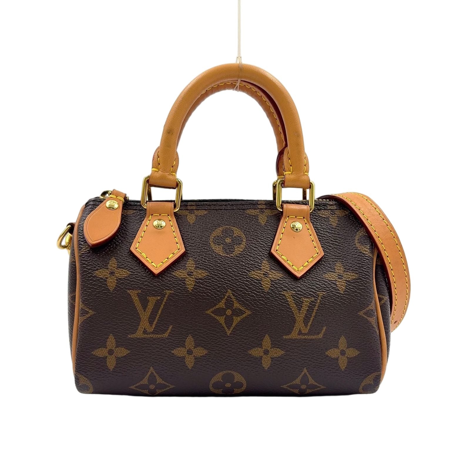 Louis Vuitton Nano Speedy Monogram Leather Brown Handbag Gold