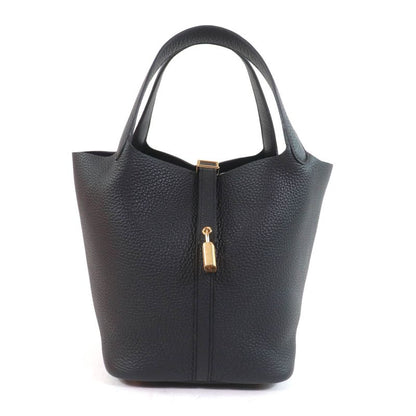 Hermes Picotin Lock MM Black Taurillon Clemence Gold Hardware Handbag Engraved