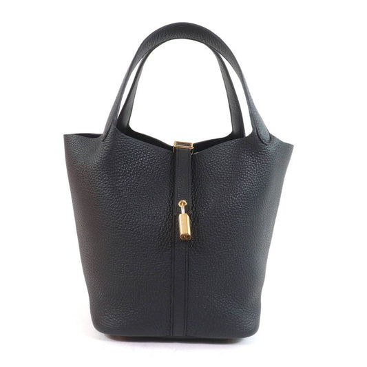Hermes Picotin Lock MM Black Taurillon Clemence Gold Hardware Handbag Engraved