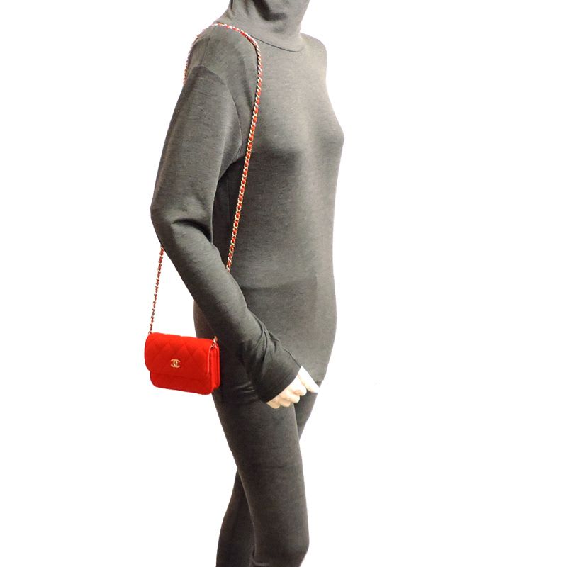 Chanel Shoulder Mini Quilted Chain Cotton Red Bag