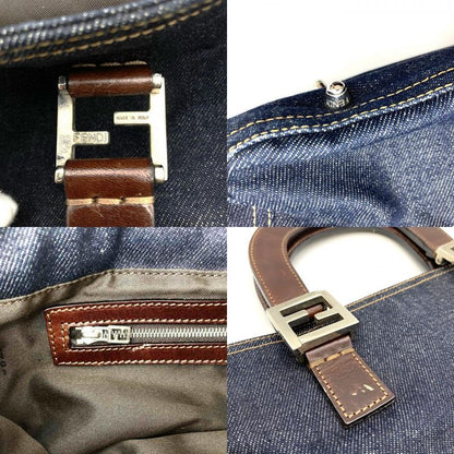 Fendi Handbag Tote Bag Denim Leather Navy Women Men Fashion