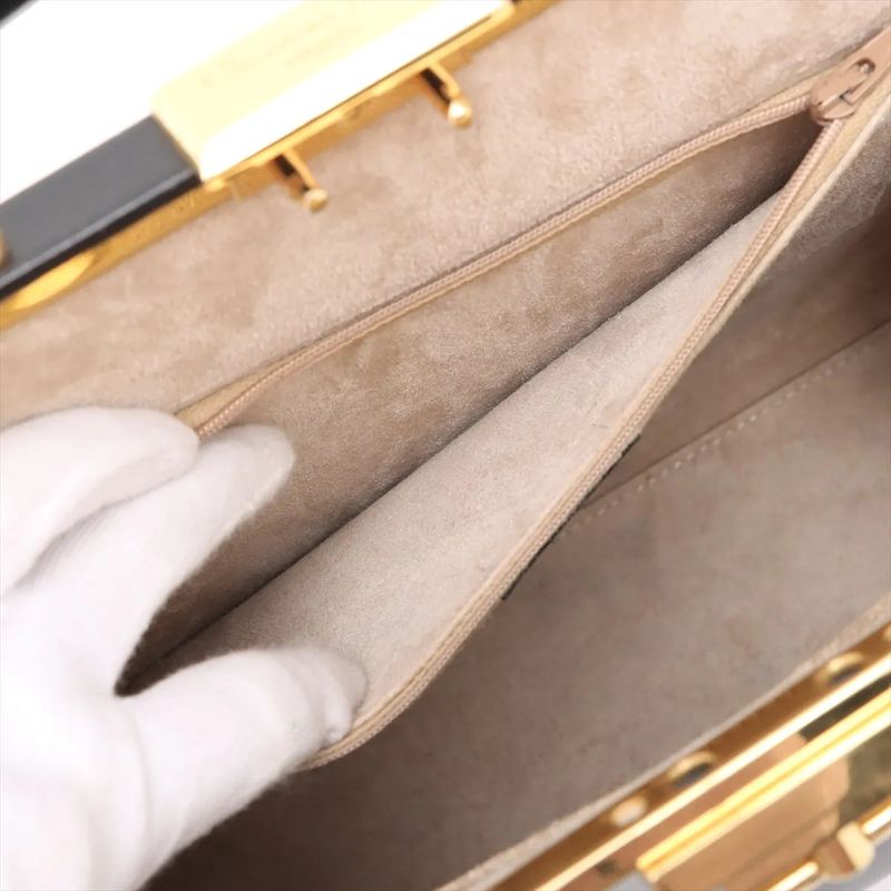 Vintage Christian Dior Clasp Leather Handbag Tote Black Gold Hardware Genuine