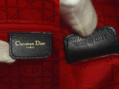 Authentic Christian DIOR Lady Dior Cannage Handbag Leather Black Lady Dior Bag