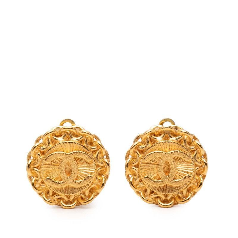 Chanel CC Logo Earrings Gold Plated
