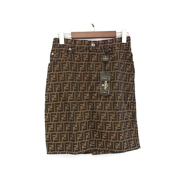Fendi Zucca Pattern Polyester Cotton Skirt Brown