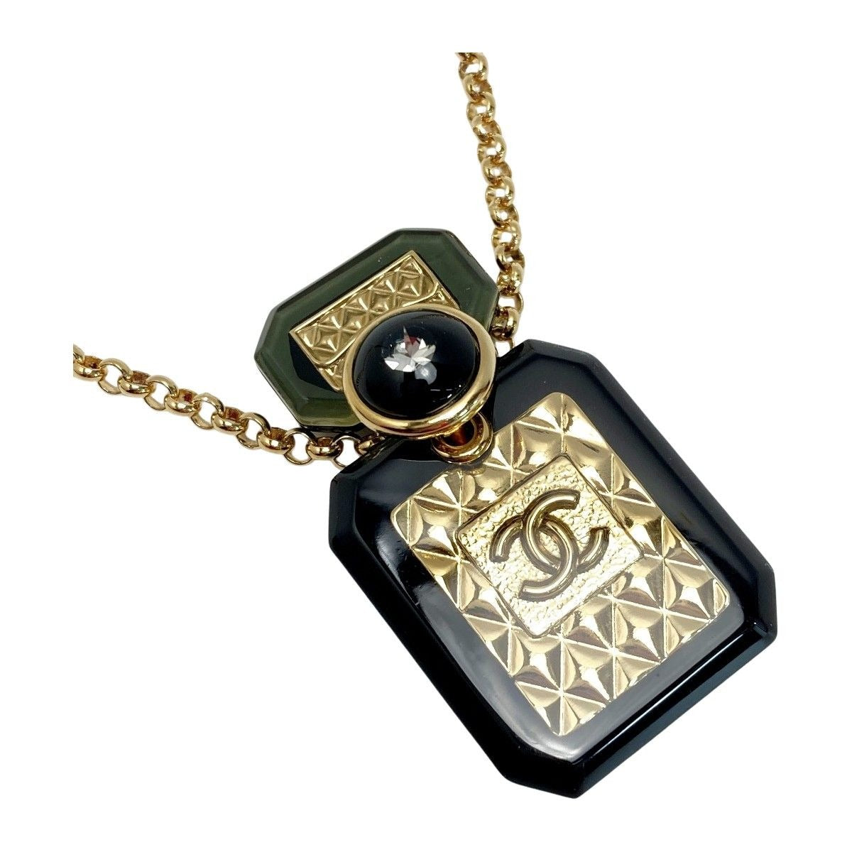Chanel Coco Mark Perfume Bottle Motif Necklace B23 a Gold Black Resin GP