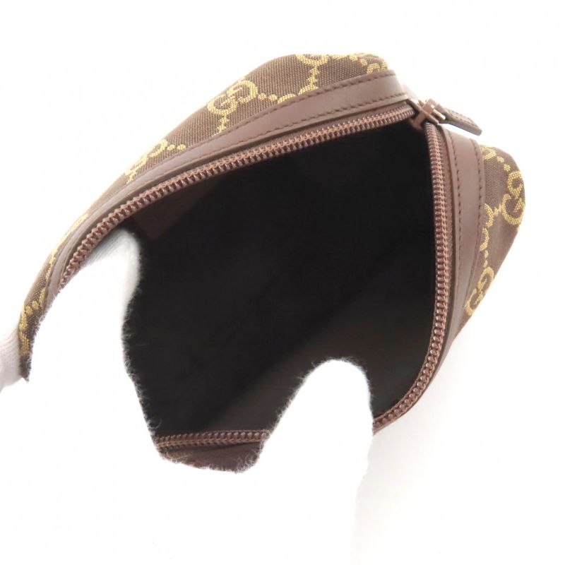 Gucci 002058 GG Canvas Leather Use Cosmetic Pouch Brown With Box Made In Italy