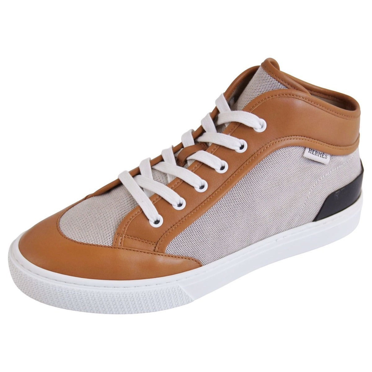 Hermes Enjoy Sneakers Leather Canvas Beige Brown