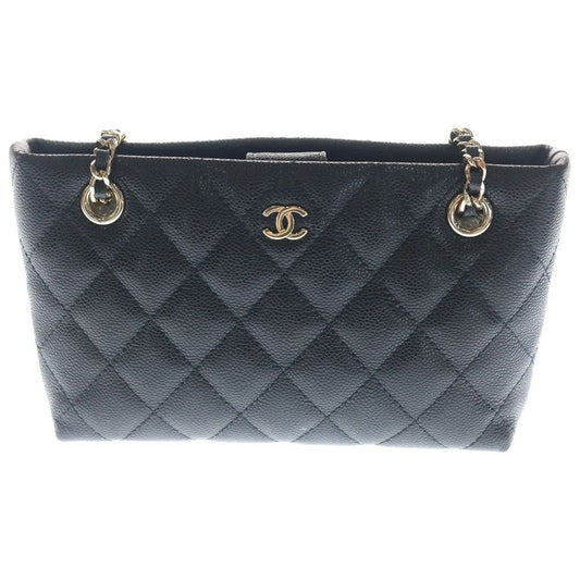 Chanel 25c Cruz Quilted Chain Shoulder Bag Black Caviar Gold