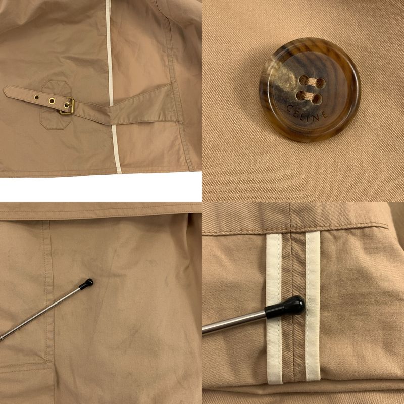 Celine - Phoebe Period Logo Button Belted Double Coat - 36 - Beige - Women's