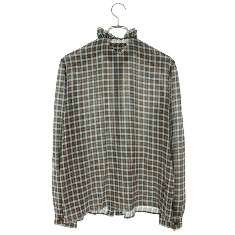Prada P449 I Check Georgette Long Sleeve Shirt 42 — view 2