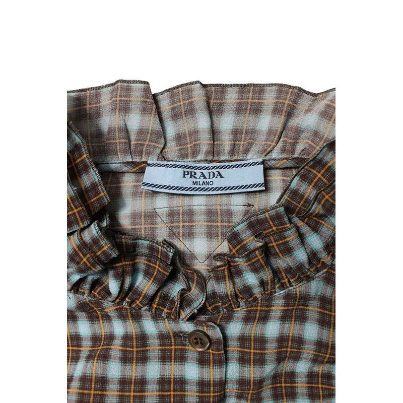 Prada P449 I Check Georgette Long Sleeve Shirt 42 — view 3