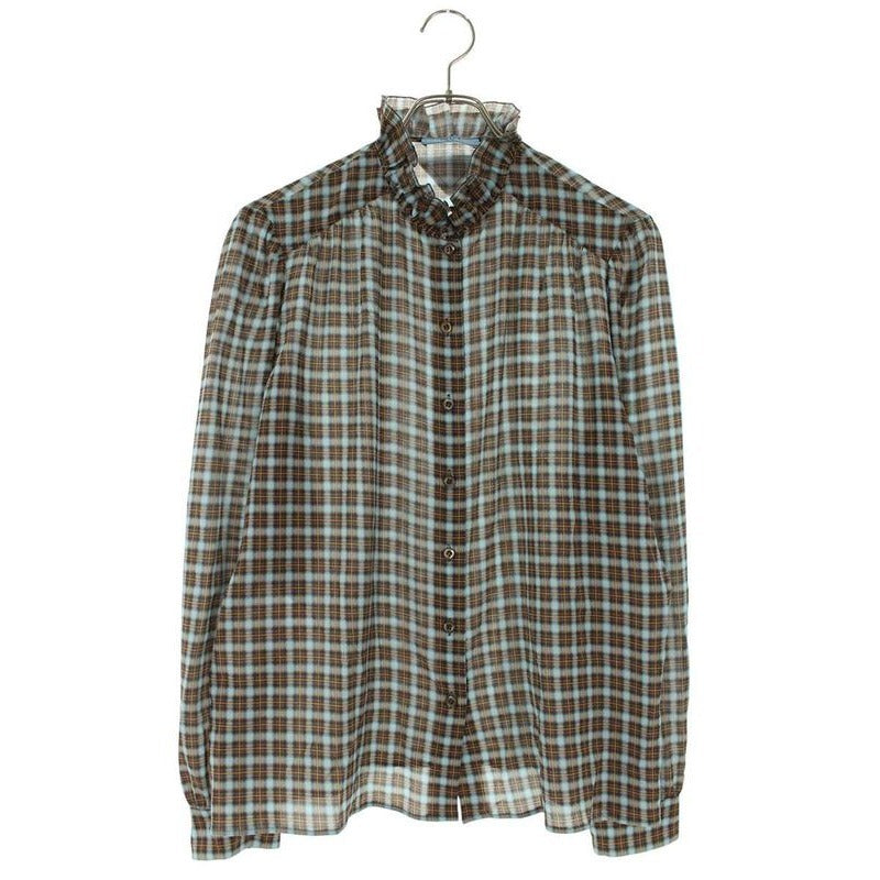 Prada P449 I Check Georgette Long Sleeve Shirt 42