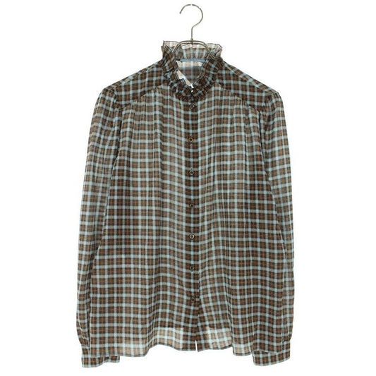 Prada P449 I Check Georgette Long Sleeve Shirt 42