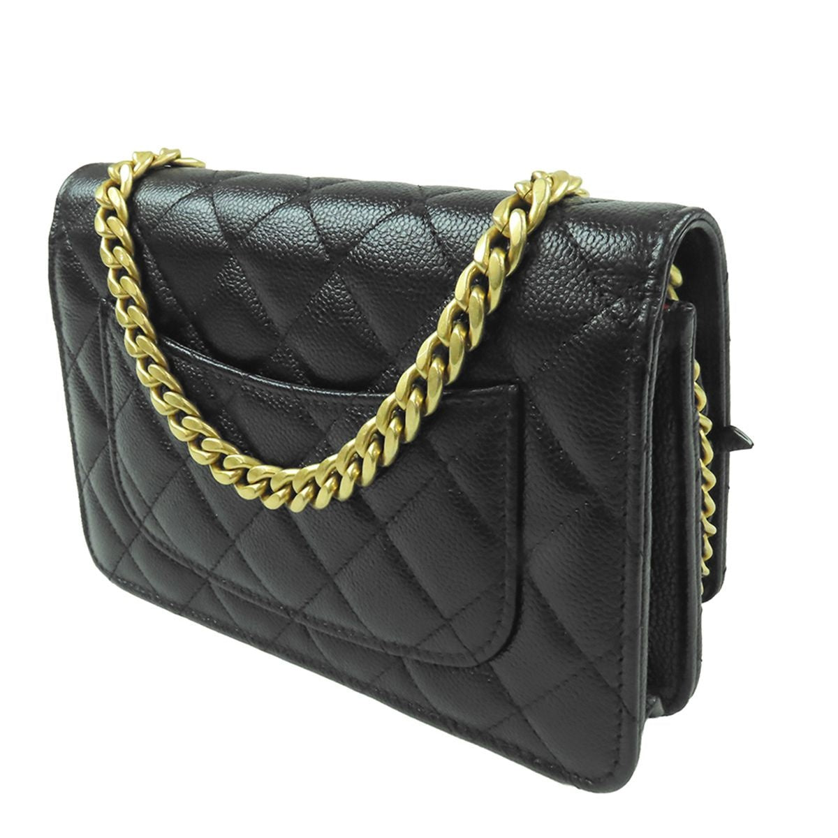 Chanel Chain Wallet Black Gold Caviar Leather Quilted CC Logo Pochette — view 2